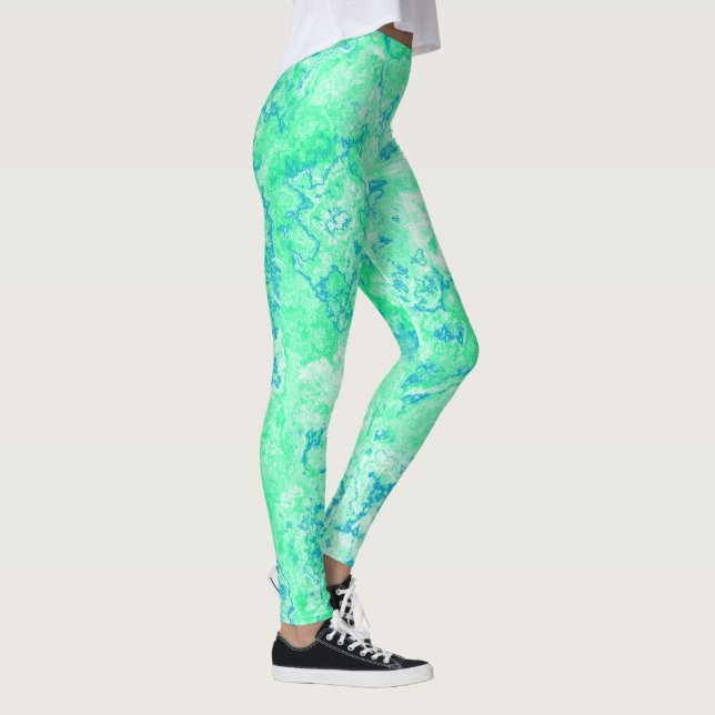 green and blue Marble Swirl Abstract Leggings (Right)