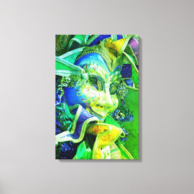 Green and Blue Mardi Gras Mask Canvas Print (Front)