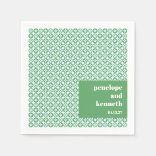 Green and Blue Mid Mod Chic Wedding Custom Napkin