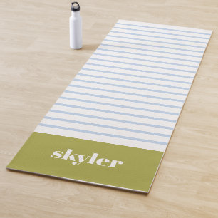 Green and Blue Modern Stripes Monogrammed Yoga Mat