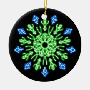 Green and blue neon flower ceramic ornament
