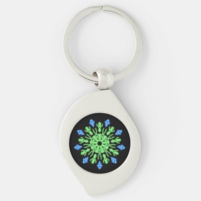 Green and blue neon flower keychain (Front)