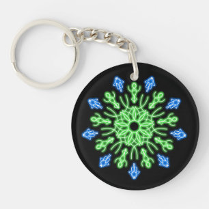 Green and blue neon flower keychain