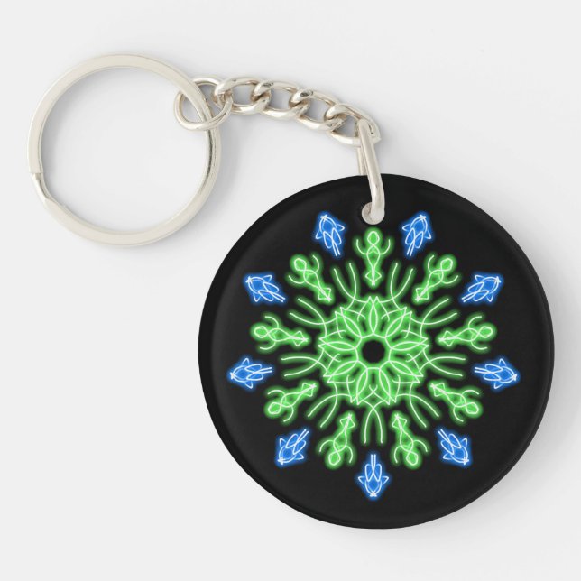 Green and blue neon flower keychain (Front)