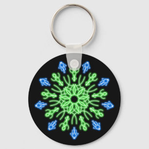 Green and blue neon flower keychain