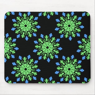 Green and blue neon flower mouse pad