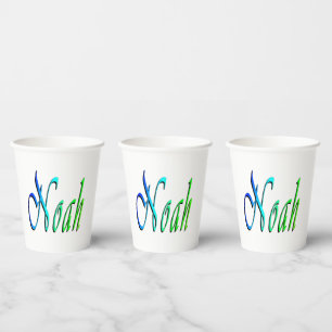 Green And Blue Noah Name,  Paper Cups