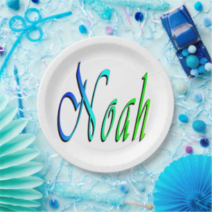 Green And Blue Noah Name, Paper Plate