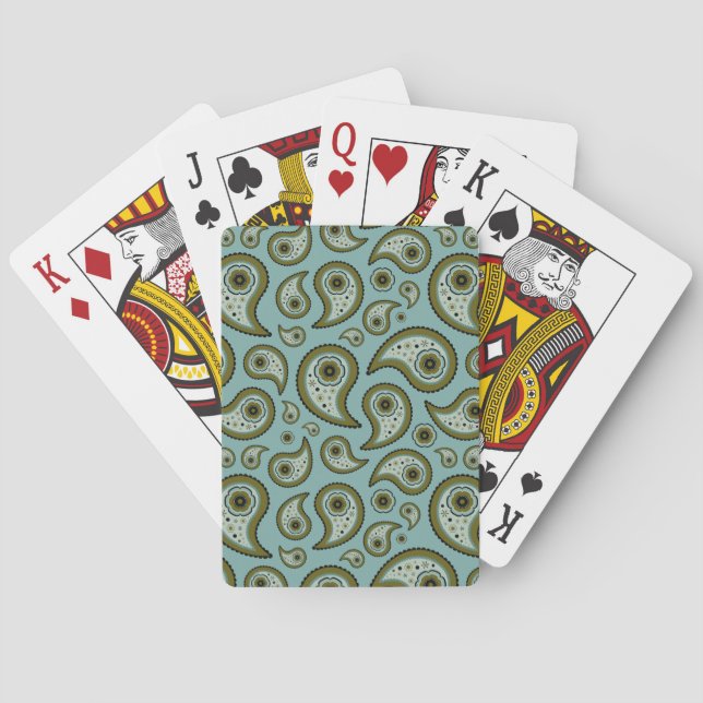 Green and Blue Paisley Pattern Playing Cards (Back)