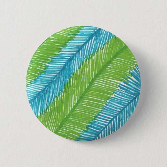 Green and Blue Palm Leaves Pattern 2 Inch Round Button (Front)