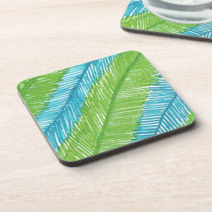 Green and Blue Palm Leaves Pattern Coaster