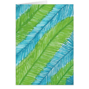Green and Blue Palm Leaves Pattern Greeting Card