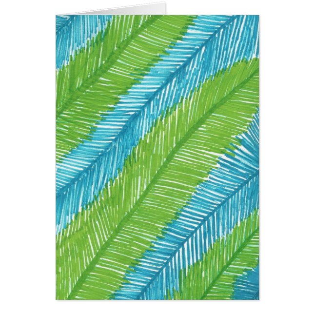 Green and Blue Palm Leaves Pattern Greeting Card (Front)