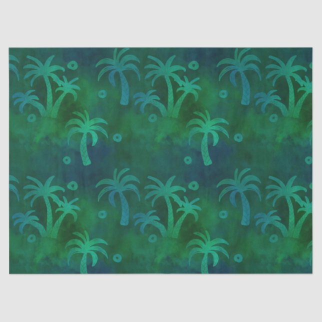 Green and Blue Palm Tree Decoupage Tissue Paper (Front)