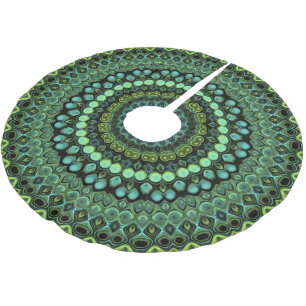 Green and Blue Peacock Mandala Design Brushed Polyester Tree Skirt