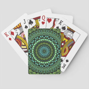 Green and Blue Peacock Mandala Design Playing Cards