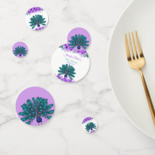 Green and Blue Peacock Purple Watercolor Flowers Confetti