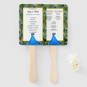 Green And Blue Peacock Wedding Program Hand Fan