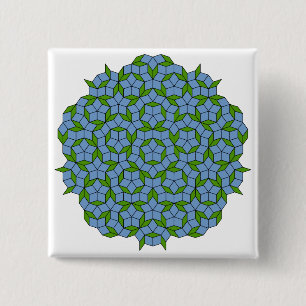 Green and Blue Penrose Rhombus Pattern 2 Inch Square Button