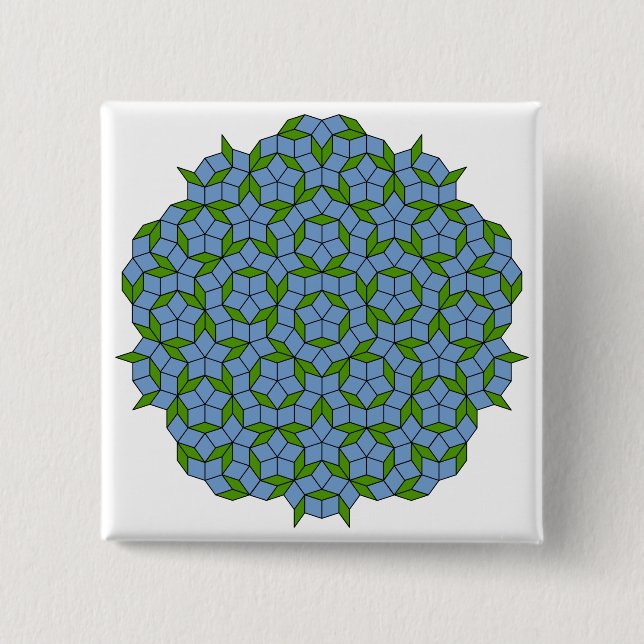Green and Blue Penrose Rhombus Pattern 2 Inch Square Button (Front)