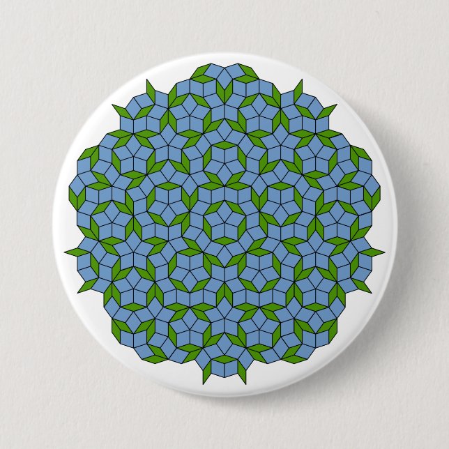 Green and Blue Penrose Rhombus Pattern 3 Inch Round Button (Front)