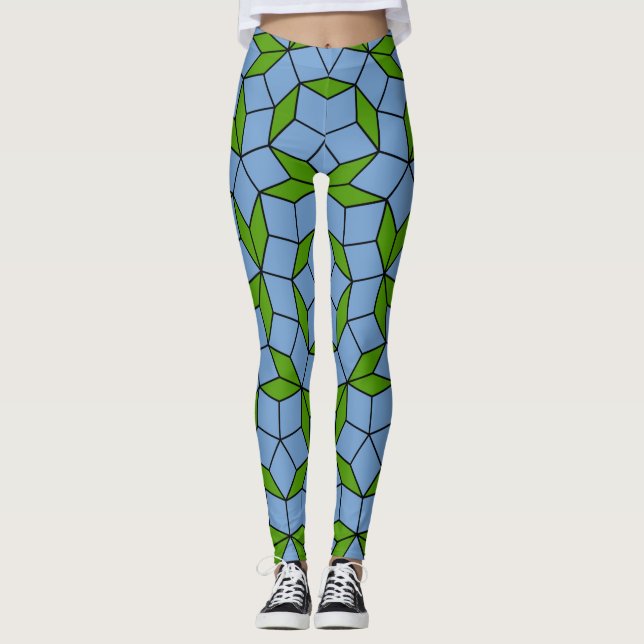 Green and Blue Penrose Rhombus Pattern Leggings (Front)