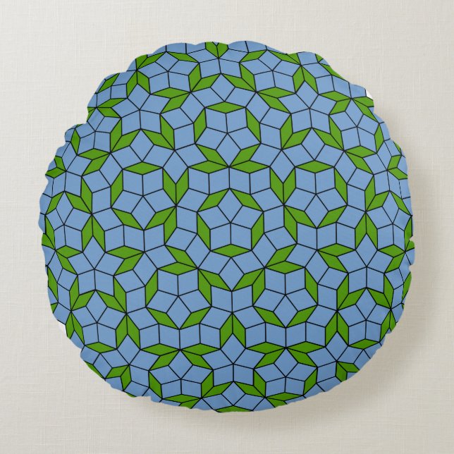 Green and Blue Penrose Rhombus Pattern Round Pillow (Front)