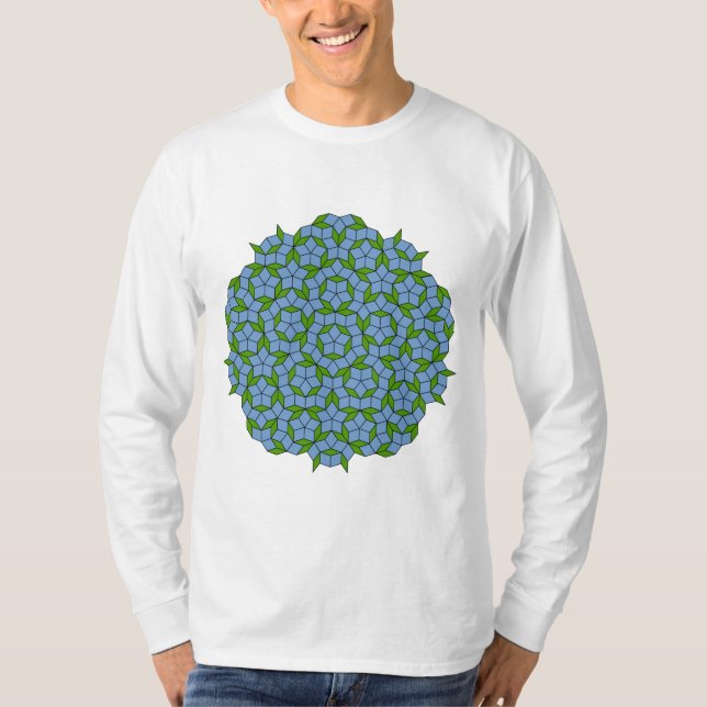 Green and Blue Penrose Rhombus Pattern T-Shirt (Front)