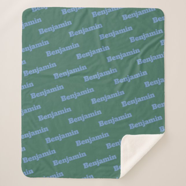 Green and Blue Personalized Modern Name Pattern Sherpa Blanket (Front)