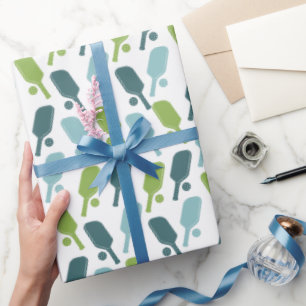 Green and Blue Pickleball Patterned Wrapping Paper