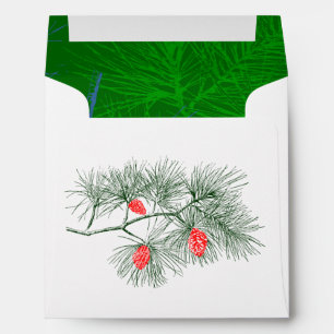 Green and Blue Pine Branch Square Lined Envelopes