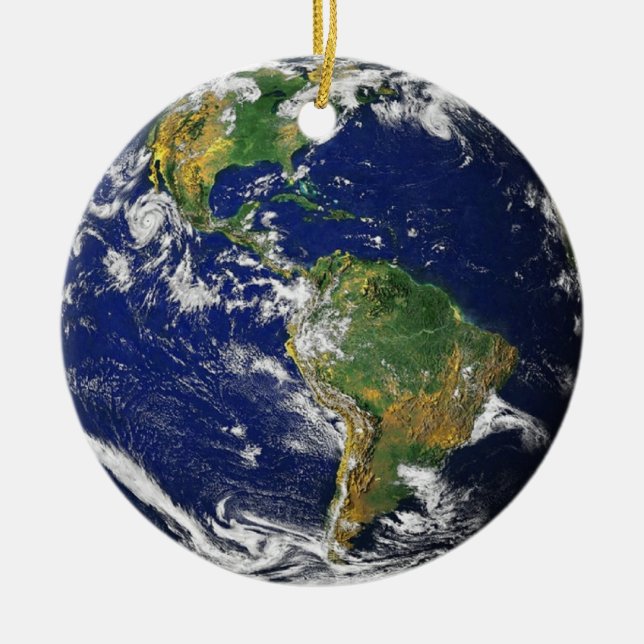 Green and blue planet Earth Ceramic Ornament (Front)