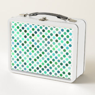 Green and Blue Polka Dot Metal Lunch Box