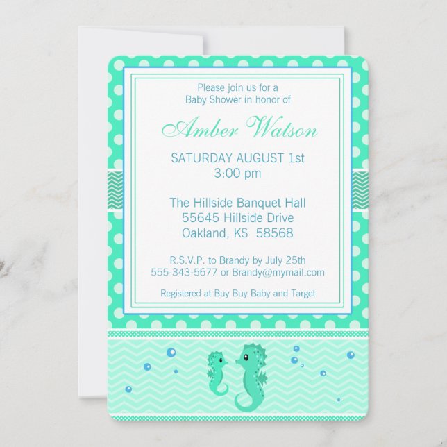 Green and Blue Seahorse Baby Shower Invitation (Front)