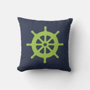 Green and Blue Ship Wheel Throw Pillow