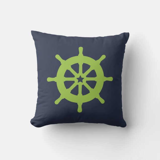 Green and Blue Ship Wheel Throw Pillow (Front)