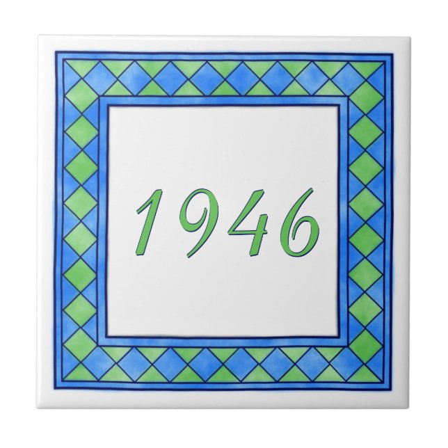 Green and Blue Small House Number Tile (Front)