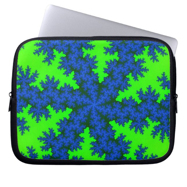 Green and Blue Snowflake Laptop Sleeve (Front)