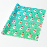 Green and Blue Snowman with snow Christmas Wrapping Paper<br><div class="desc">Green and Blue Snowman with snow Christmas</div>