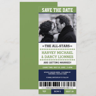 Green and Blue Sports Ticket Save the Date Invitation
