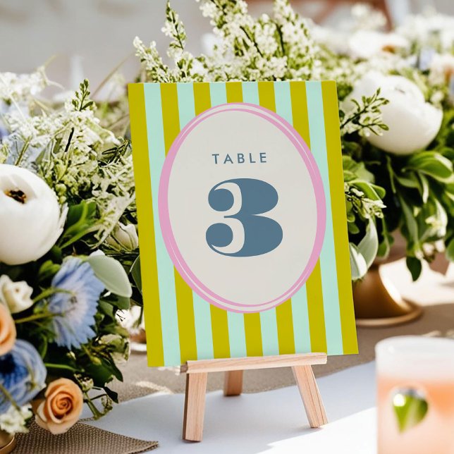Green and Blue Stripe Bold Bright Table Number (Green and Blue Stripe Bold Bright Wedding Table Number Cards)