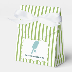 Green and Blue Striped Pickleball Birthday Party Favor Box
