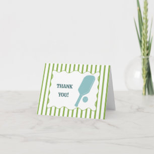 Green and Blue Striped Pickleball Birthday Party Thank You Card