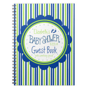 Green and Blue Stripes Baby Shower Guest Book- Notebook