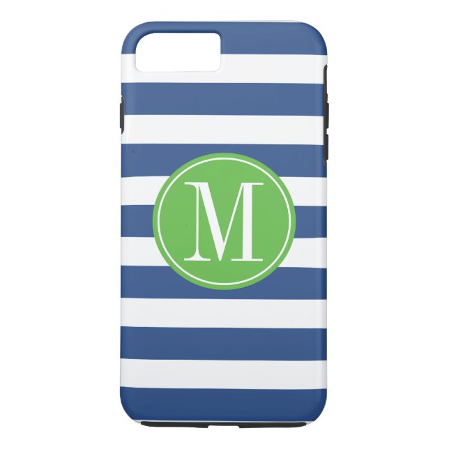 Green and Blue Stripes Custom Monogram Case-Mate iPhone Case (Back)