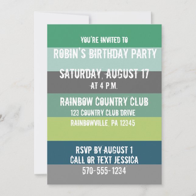Green and Blue Stripes Invitation de fête personna (Devant)