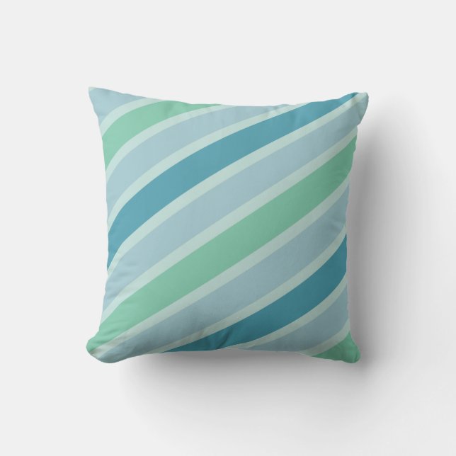 Green and Blue Stripes Modern Patttern Design Throw Pillow (Front)