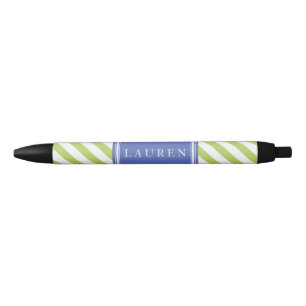 Green and Blue Stripes Pattern Black Ink Pen