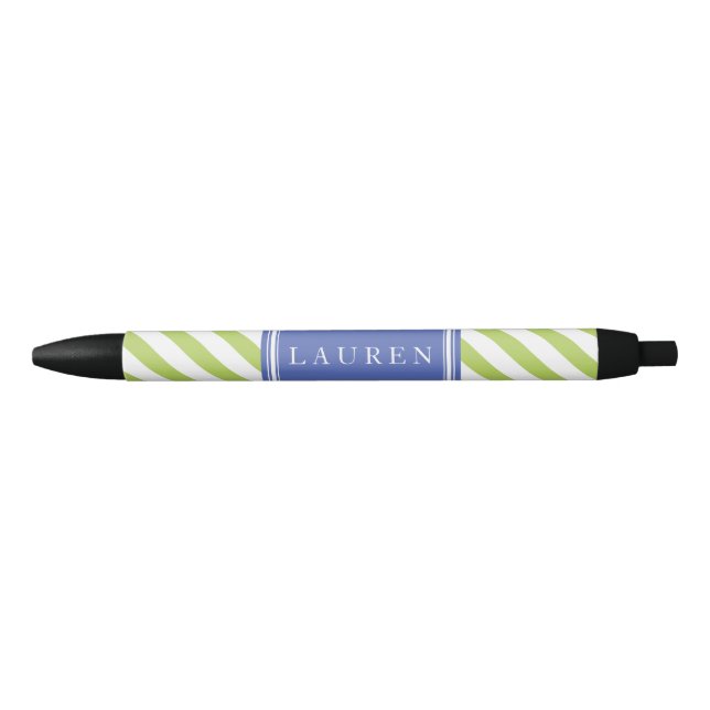 Green and Blue Stripes Pattern Black Ink Pen (Front)