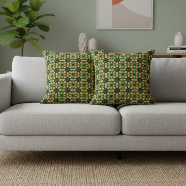 Green And Blue Tiled  Throw Pillow (Creator Uploaded)